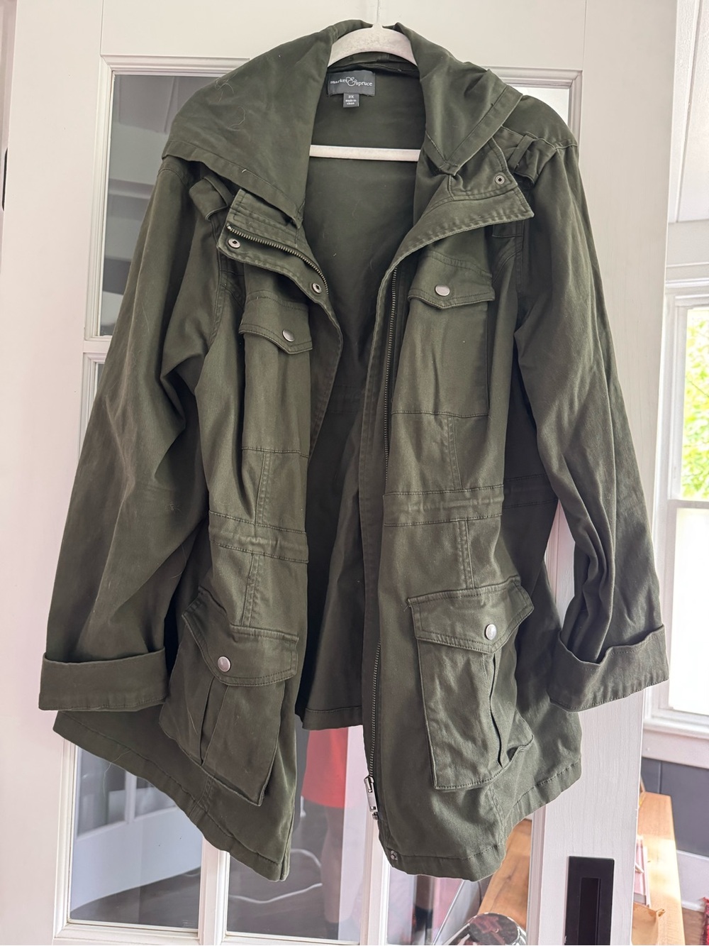 Market & Spruce Olive Green Hooded Utility Jacket
